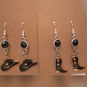 Western Boots, Hats And Bling 2 Pack Earring Bundle In Black
